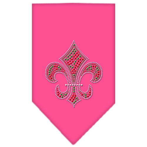 Christmas Fleur De Lis Rhinestone Bandana Bright Pink Large
